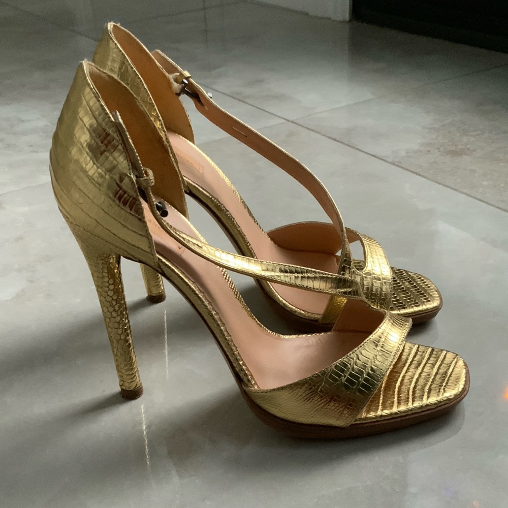 Reed Krakoff Gold Lizard Skin Elegant Gold High Heel Sandals